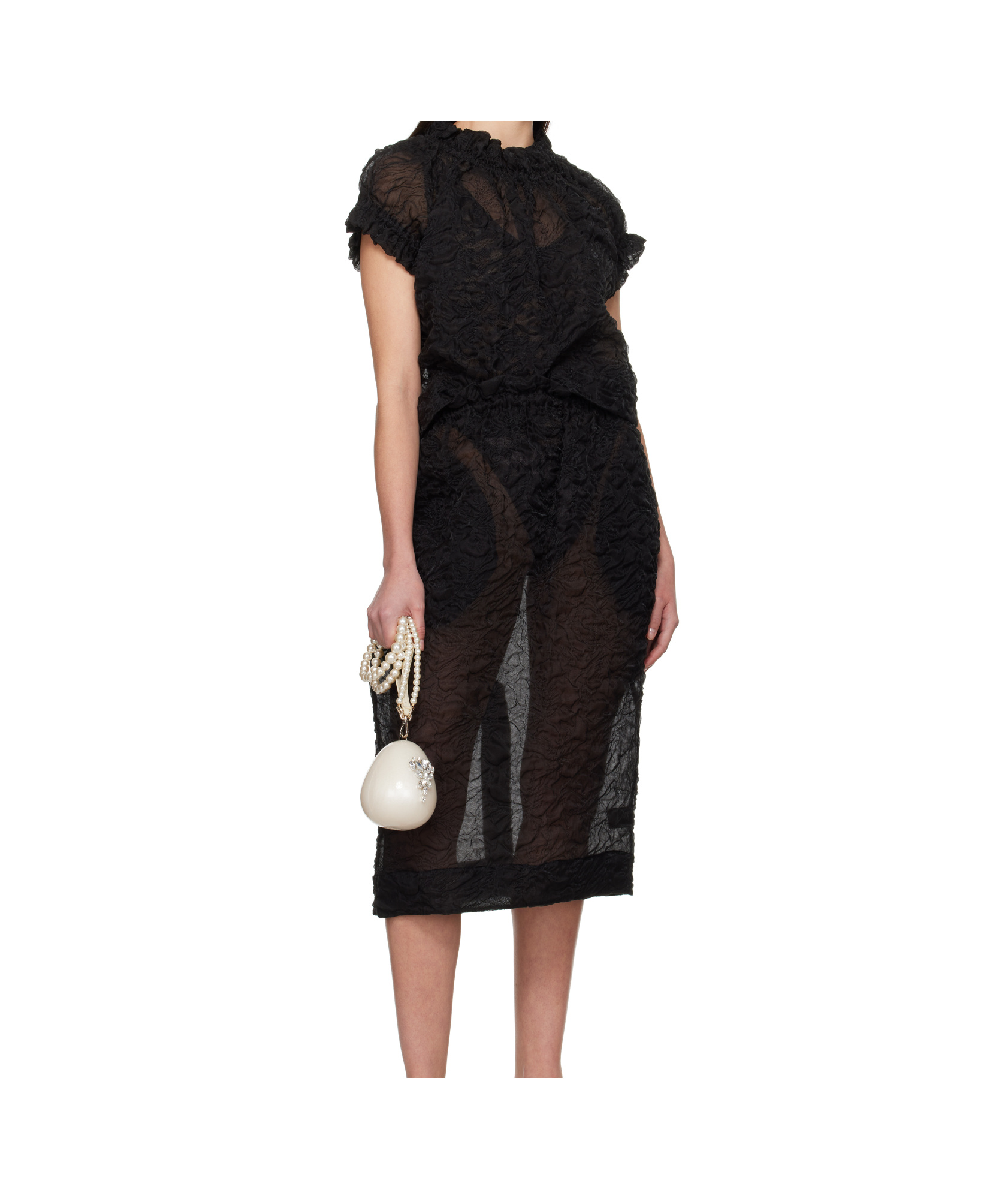 Simone Rocha Black Elasticated Gathered Ruffle Tulip Blouse In Black