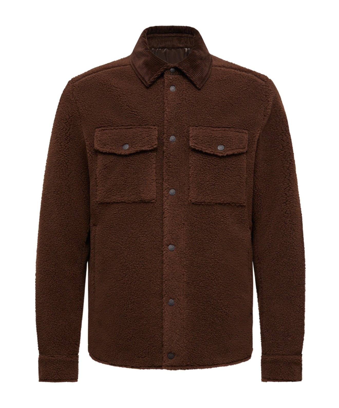 Moncler Cozy Jacket With Chest Pockets And Corduroy Collar In Brown