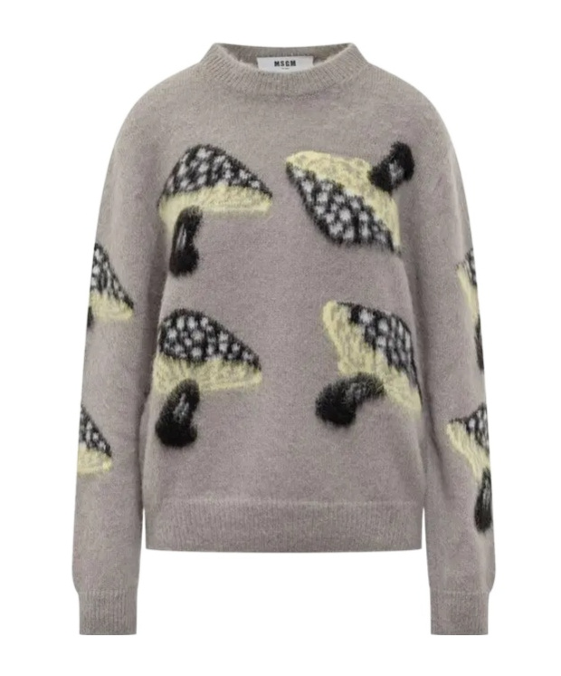 Msgm Mushroom Patterned Crewneck Jumper In Gray
