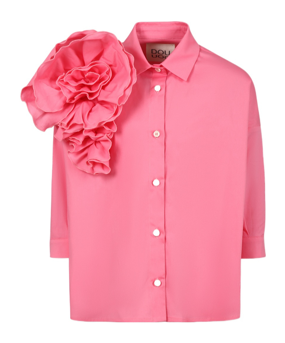 Shop Douuod Floral-appliqué Shirt In Pink