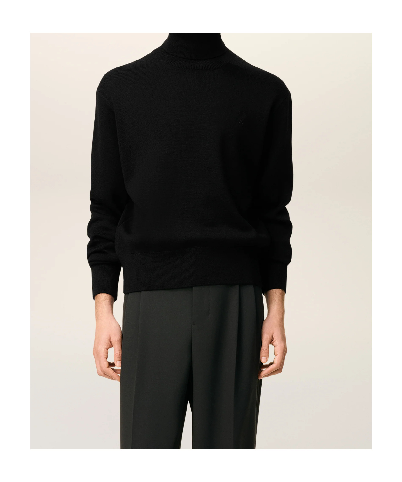 Ami Alexandre Mattiussi Black Wool Ami De Coeur Turtle Neck Sweater Black In Black