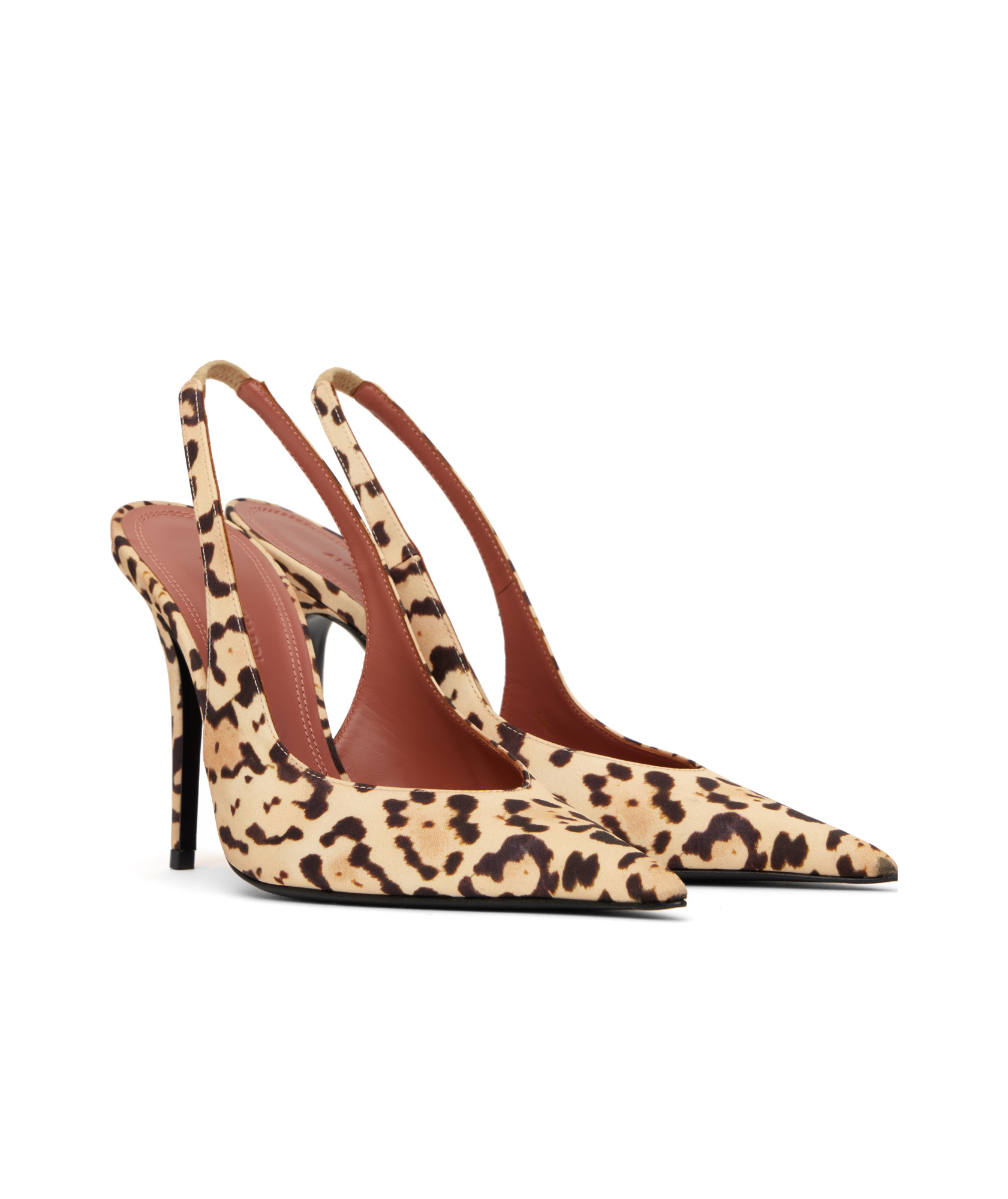 Amina Muaddi Satin Leopard Anok Slingback Pumps 105 In Nude