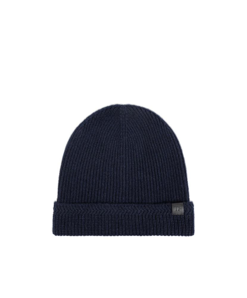 Tom Ford Tf Patch Ribbed Beanie In Black