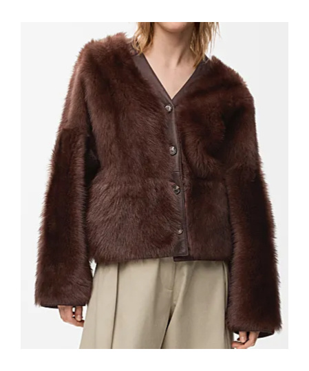 Loewe Lamb Shearling V-neck Cardigan In Brown