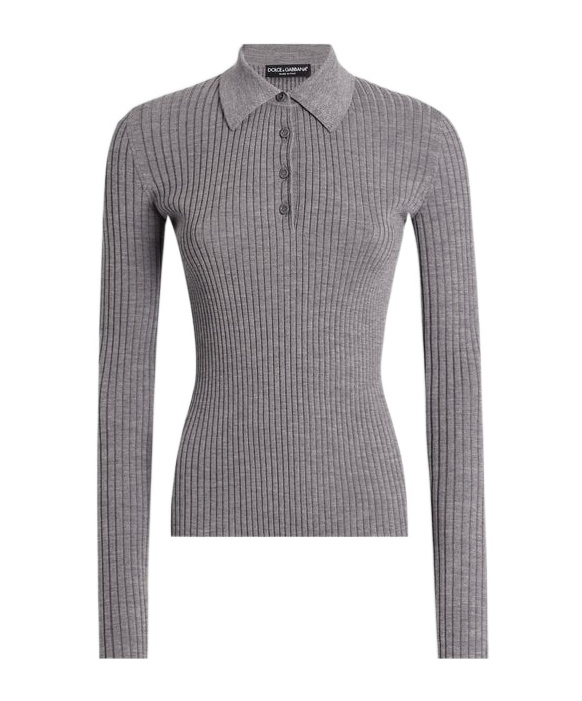 Dolce & Gabbana Ribbed Polo Top In Gray