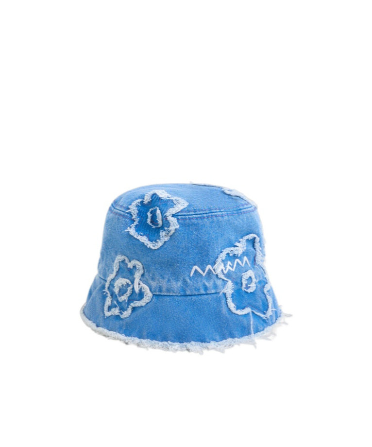 Marni Light Blue Denim Bucket Hat With Dillies Patch Details In Blue