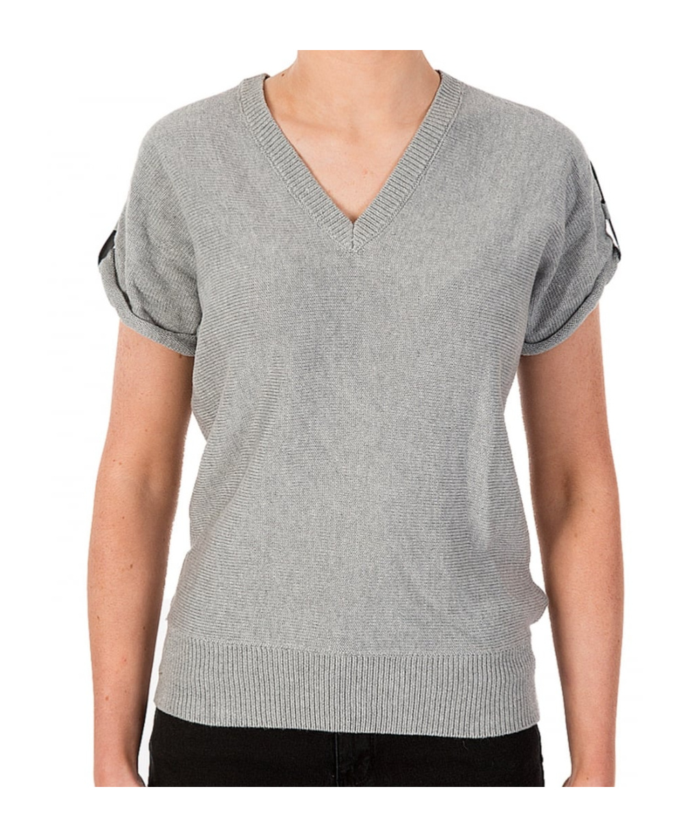 Michael Kors Short-sleeved V-neck Top In Gray