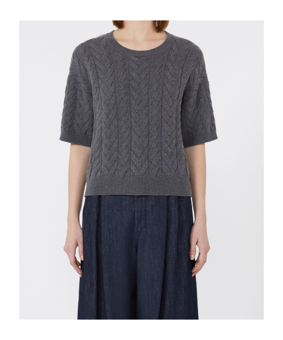 Max Mara Grey Crewneck Wool Pullover In Gray