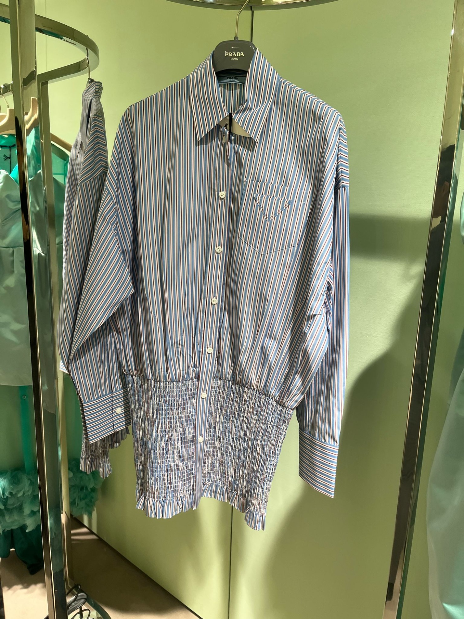 Prada Striped Poplin Shirt In Light Blue