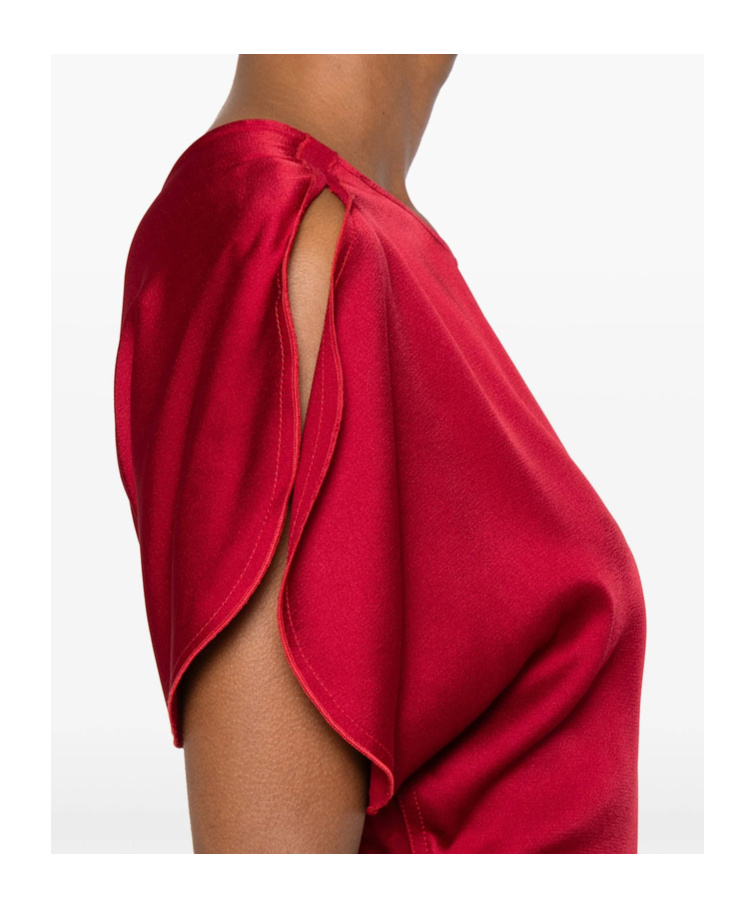 Victoria Beckham Red Crewneck Midi Dress With Gathered Waist And Rear Zip Closure In Red