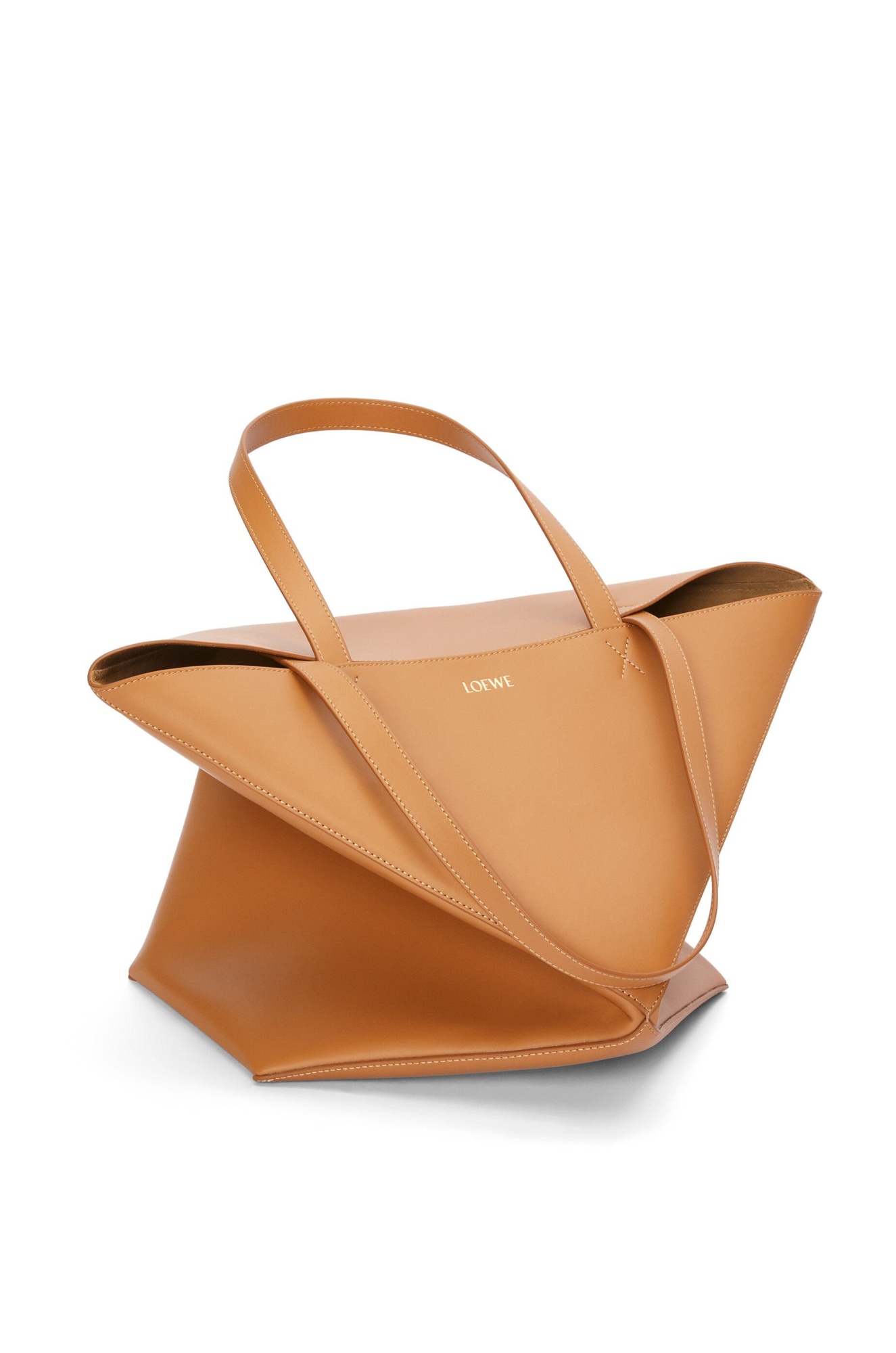 Loewe Xl Puzzle Fold Tote In Shiny Calfskin In Brown