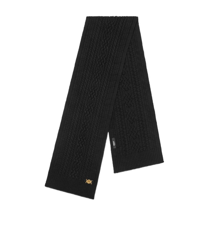 Versace Medusa-plaque Ribbed Scarf In Black