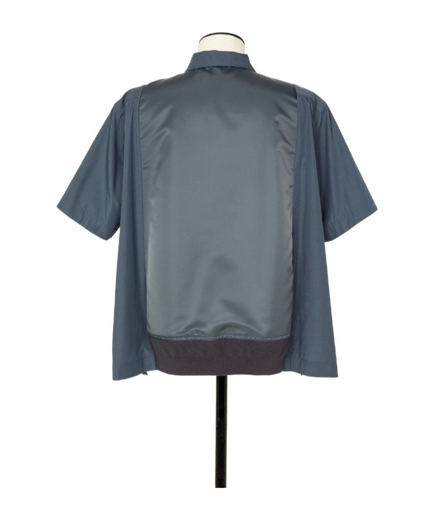 Sacai Short-sleeved Poplin Shirt In Gray