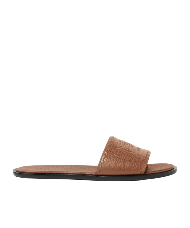 Fendi Brown Leather Slides In Brown