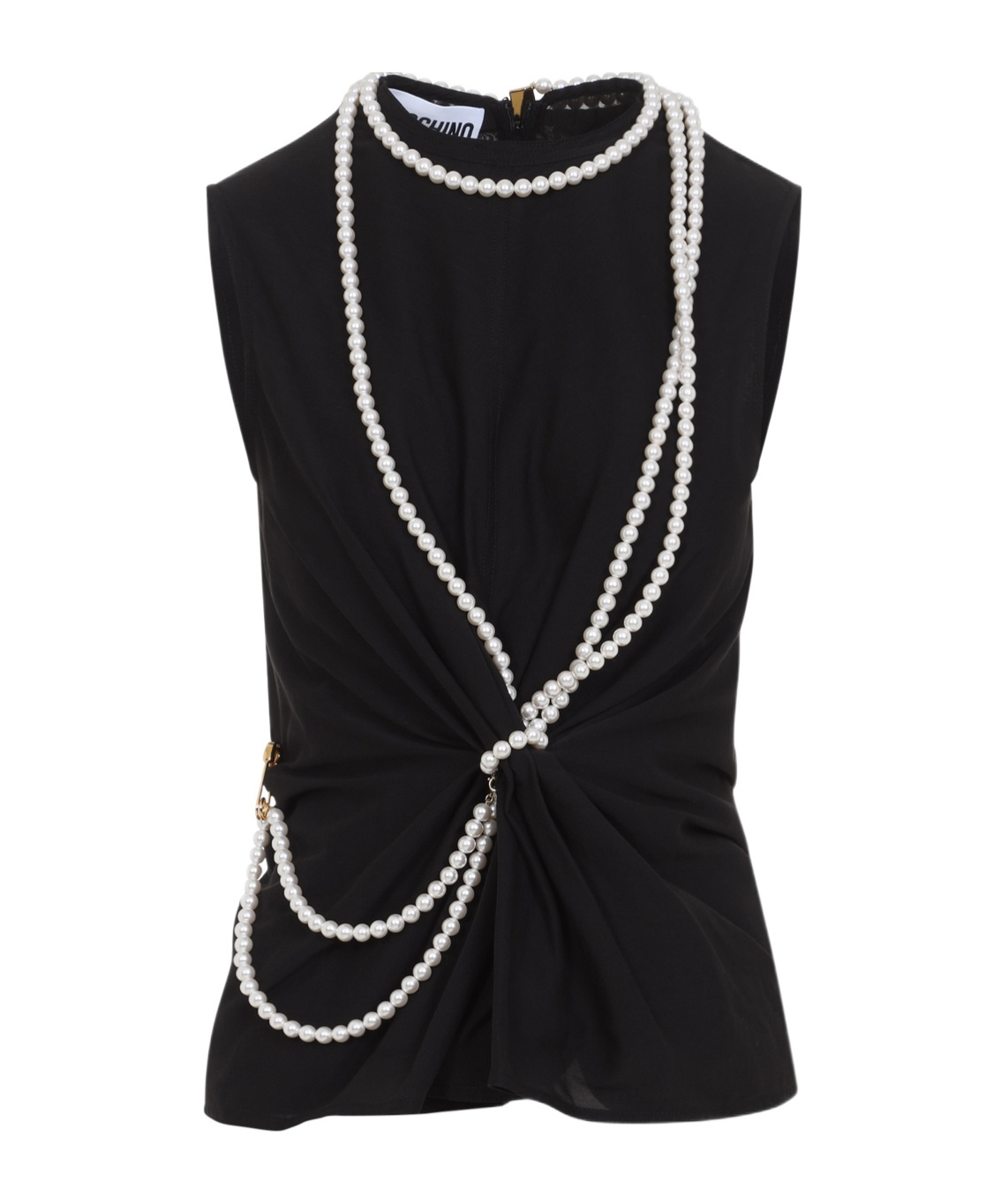 Moschino Flared Hem Knot Detailing Pearl Embellishments In Black