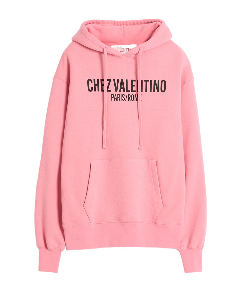 Shop Valentino Cotton Sweatshirt With Hood And Chez  Print In Pink