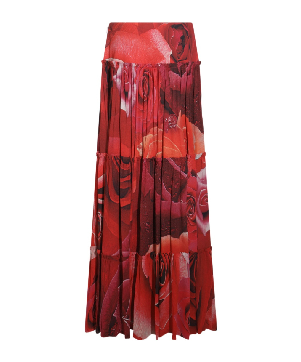Roberto Cavalli Pleated High-waisted Floral Print Maxi Skirt In Red