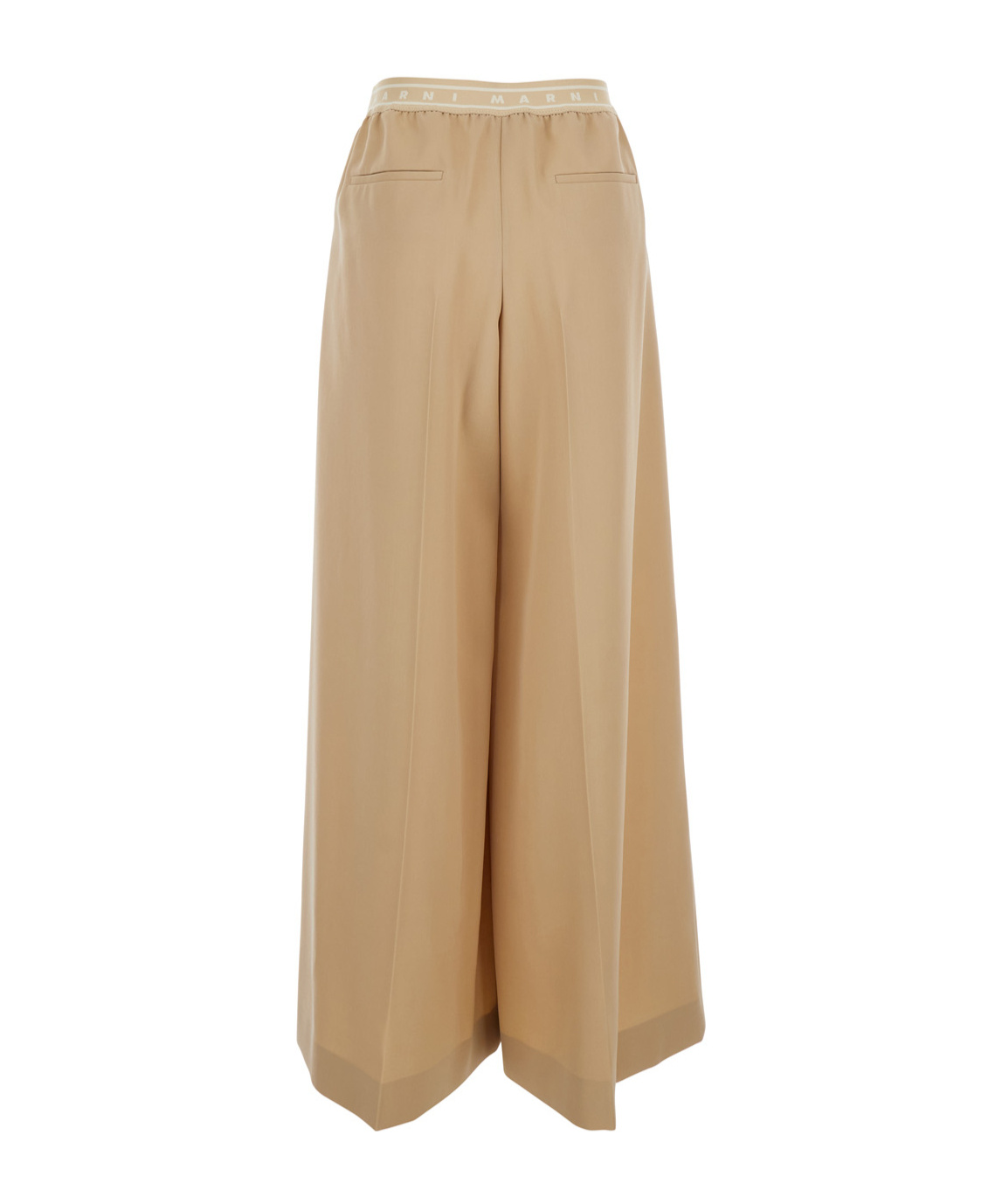 Marni Beige Pants With Elastic Waist And Logo Lettering In Wool Woman In Brown