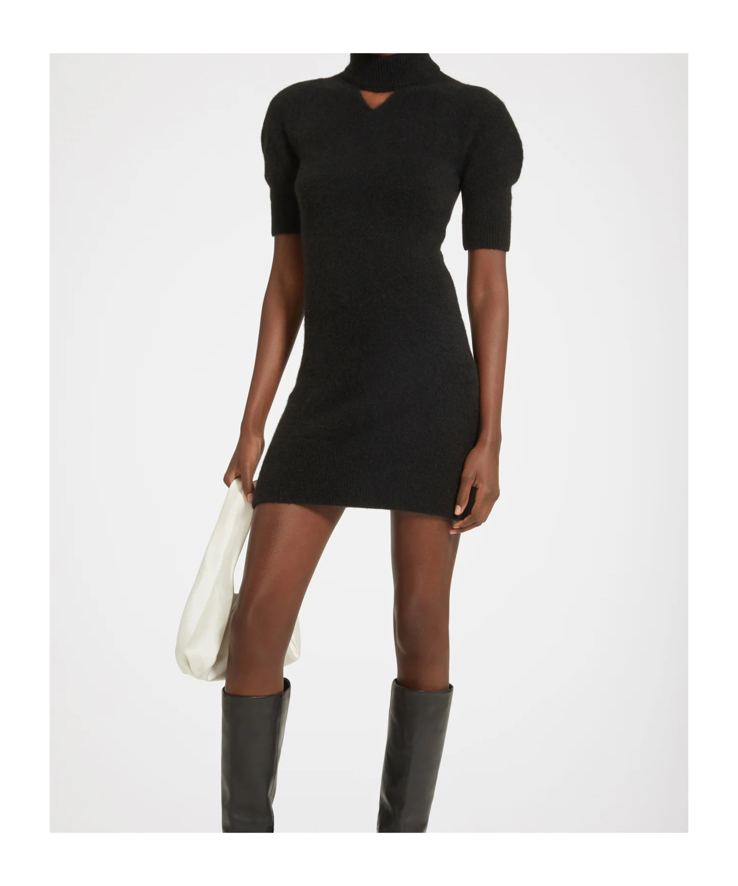 Patou Cut-out Mini Dress In Sustainable Alpaca Blend In Black