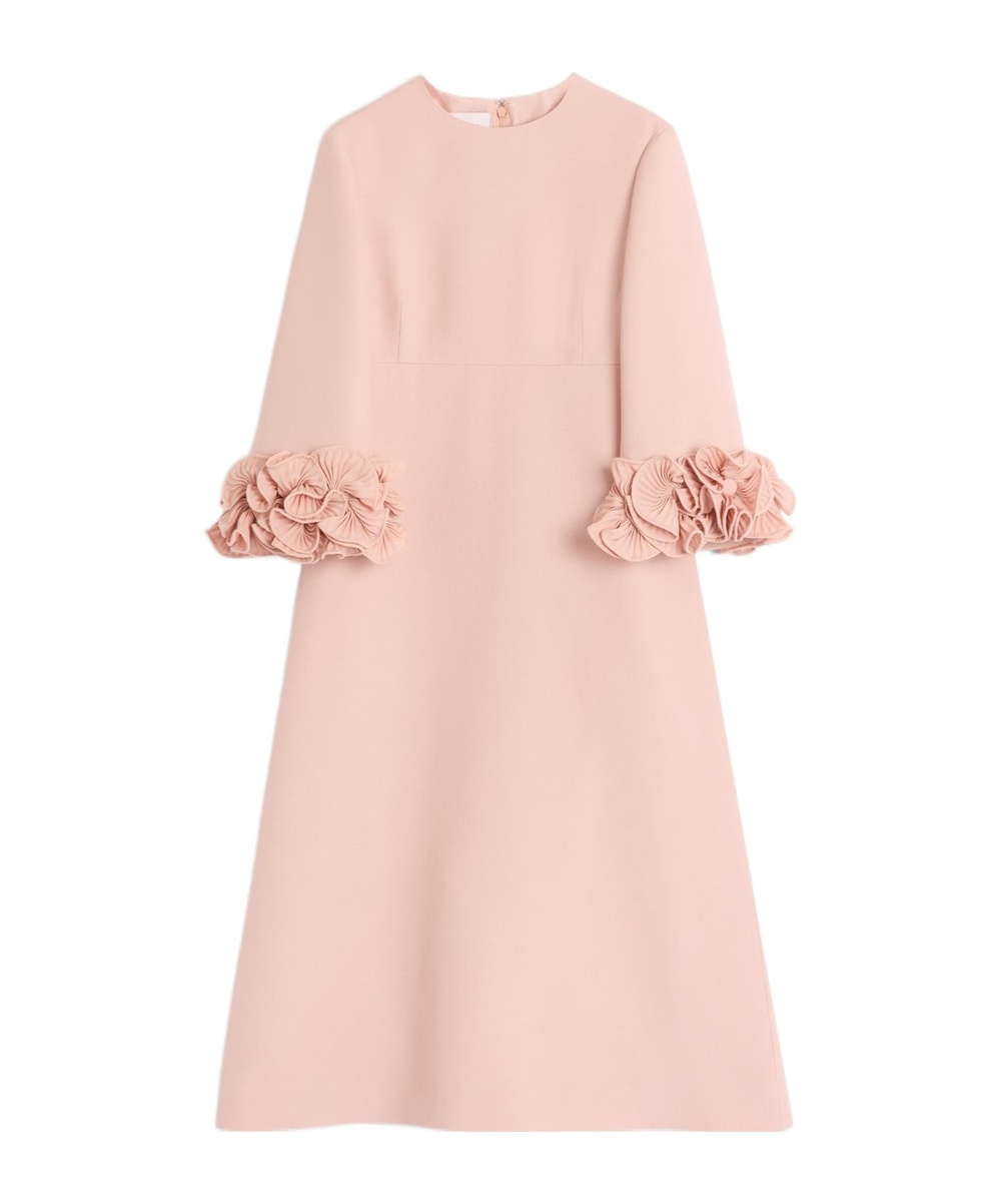 Valentino Womens Rose Mist Embellished Thee-quarter Sleeves Wool And Silk Midi Dress In Pink