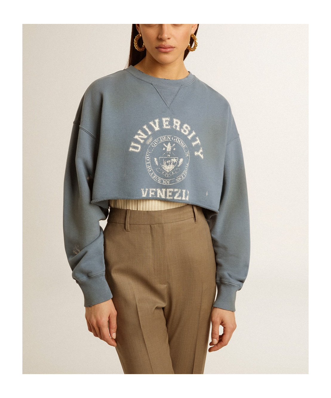 Golden Goose Journey Cropped Crewneck Sweatshirt In Gray