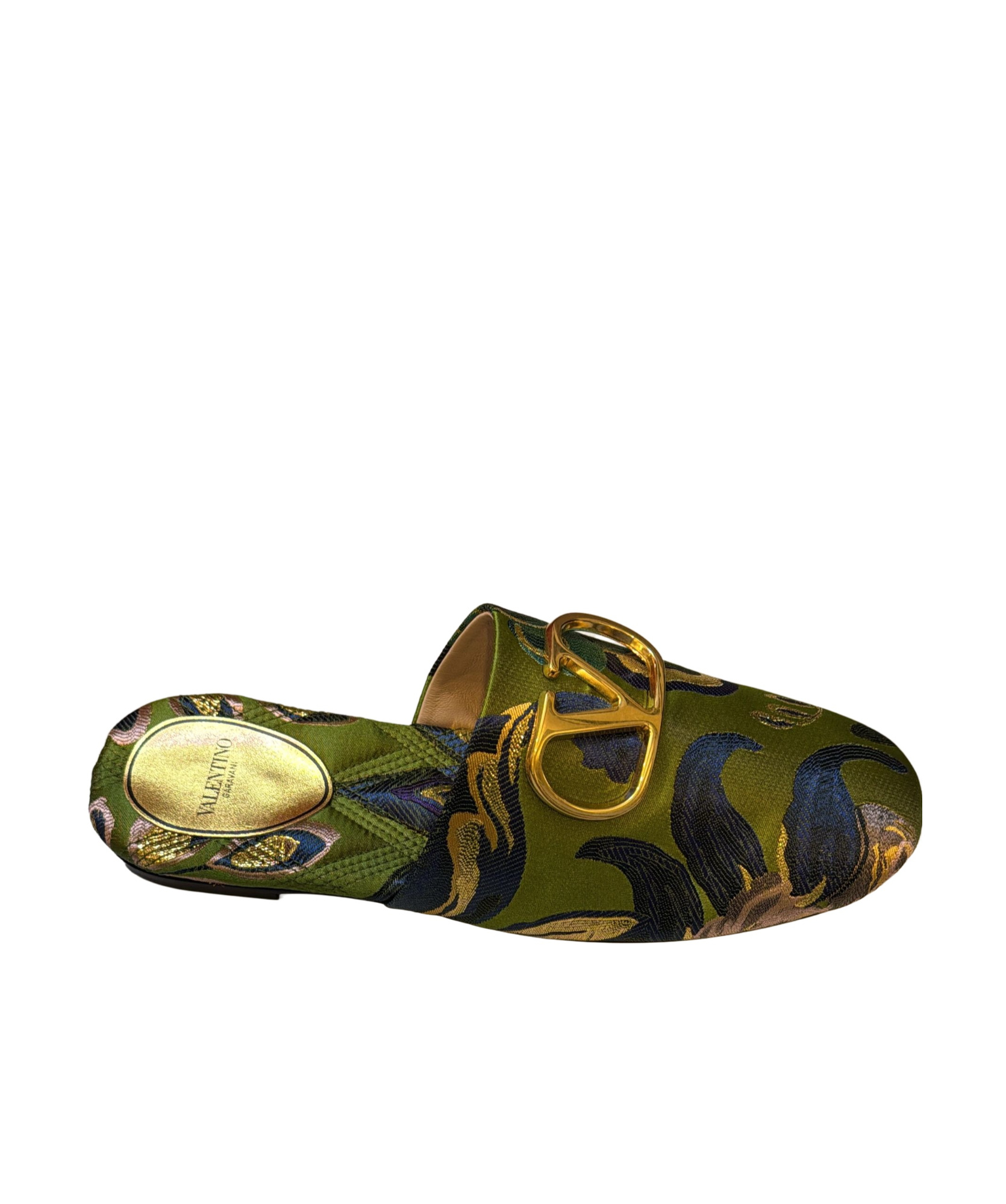 Shop Valentino Floral Slipper Mules In Green