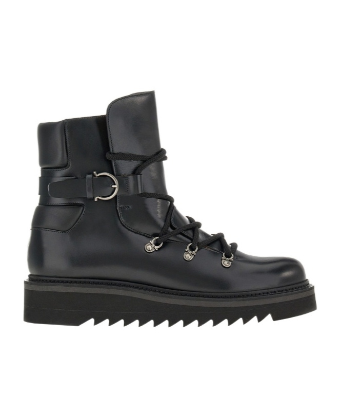 Ferragamo Leather Lace-up Boots In Black