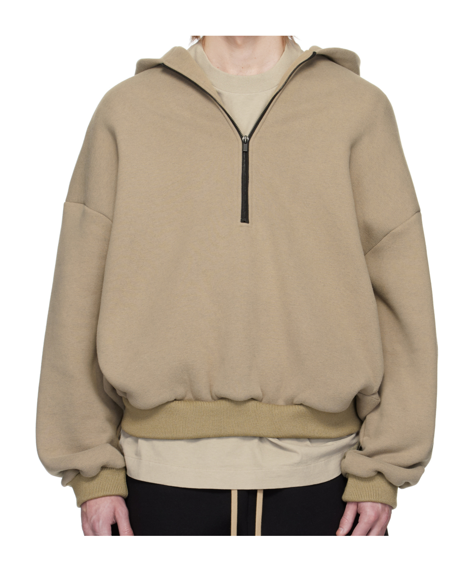 Fear Of God Beige Cotton Cashmere Fleece Half Zip Hoodie In Green