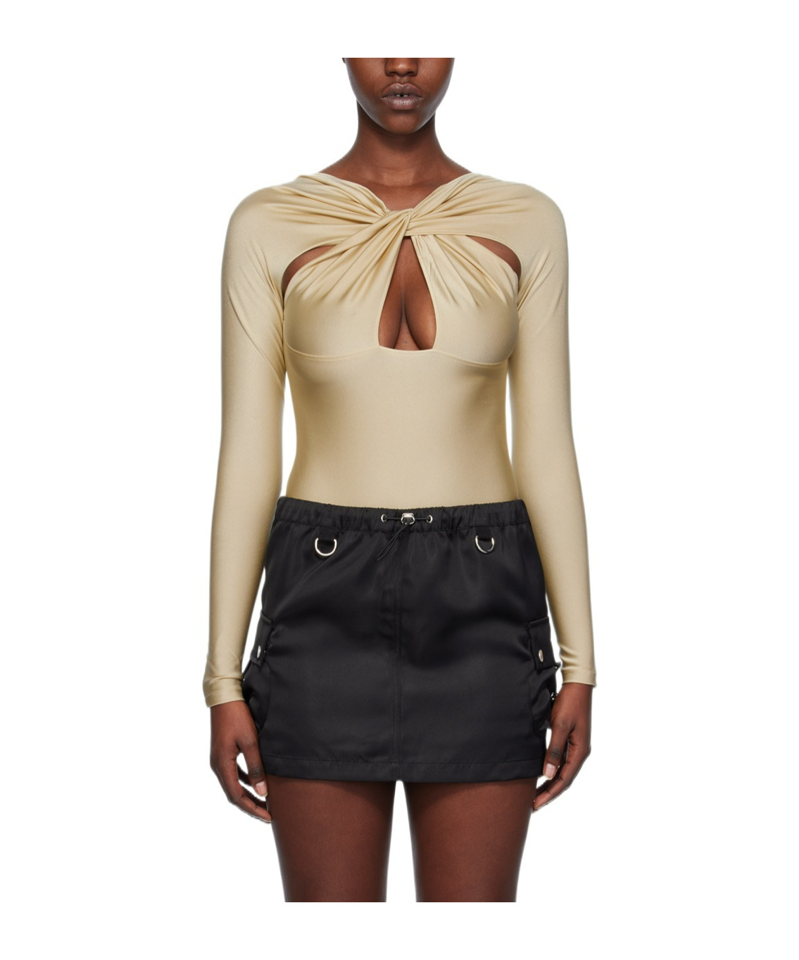 Coperni Hollowed Out Long-sleeved Jumpsuit In Nude