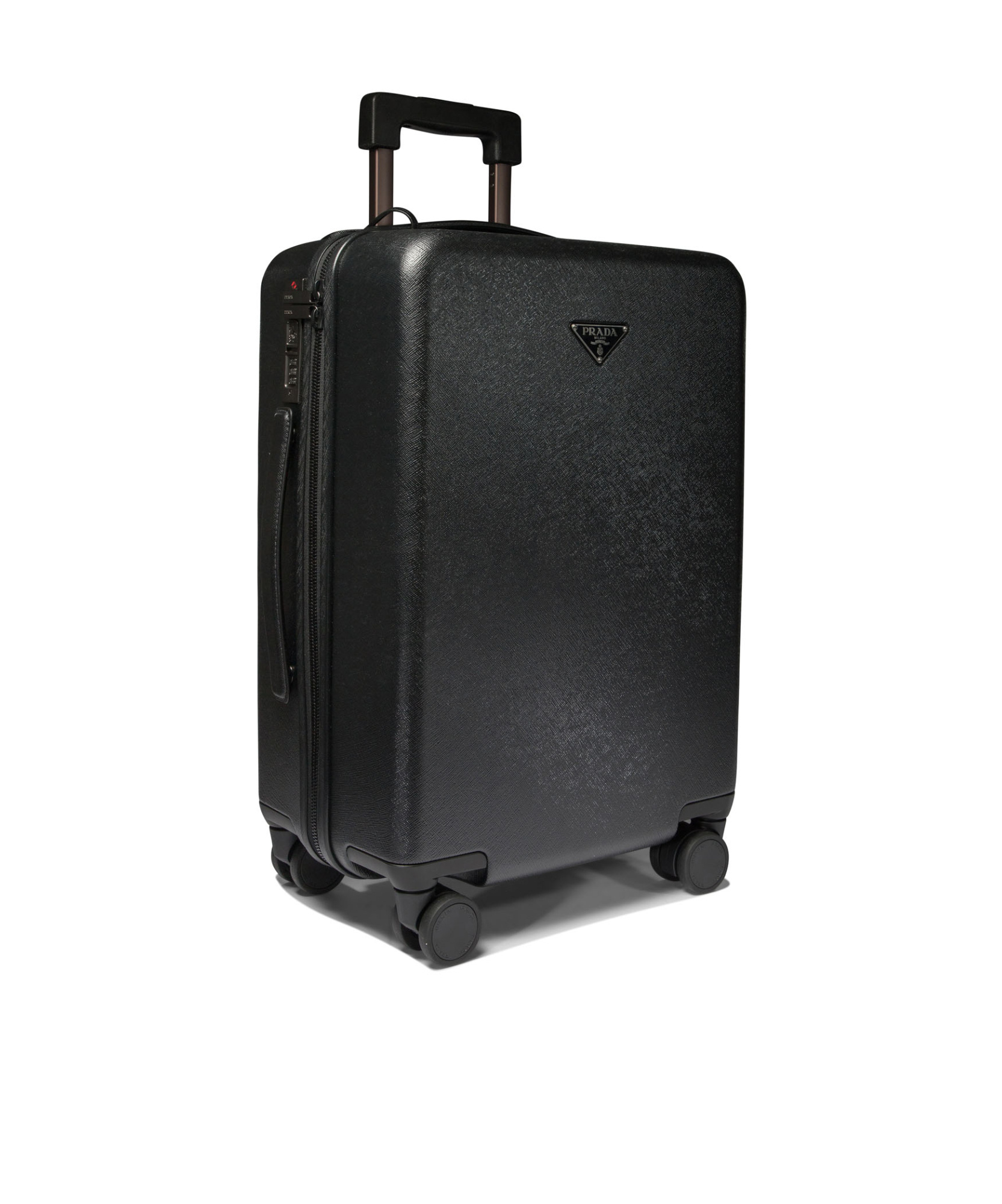 Prada Triangle Logo Leather Suitcase In Black