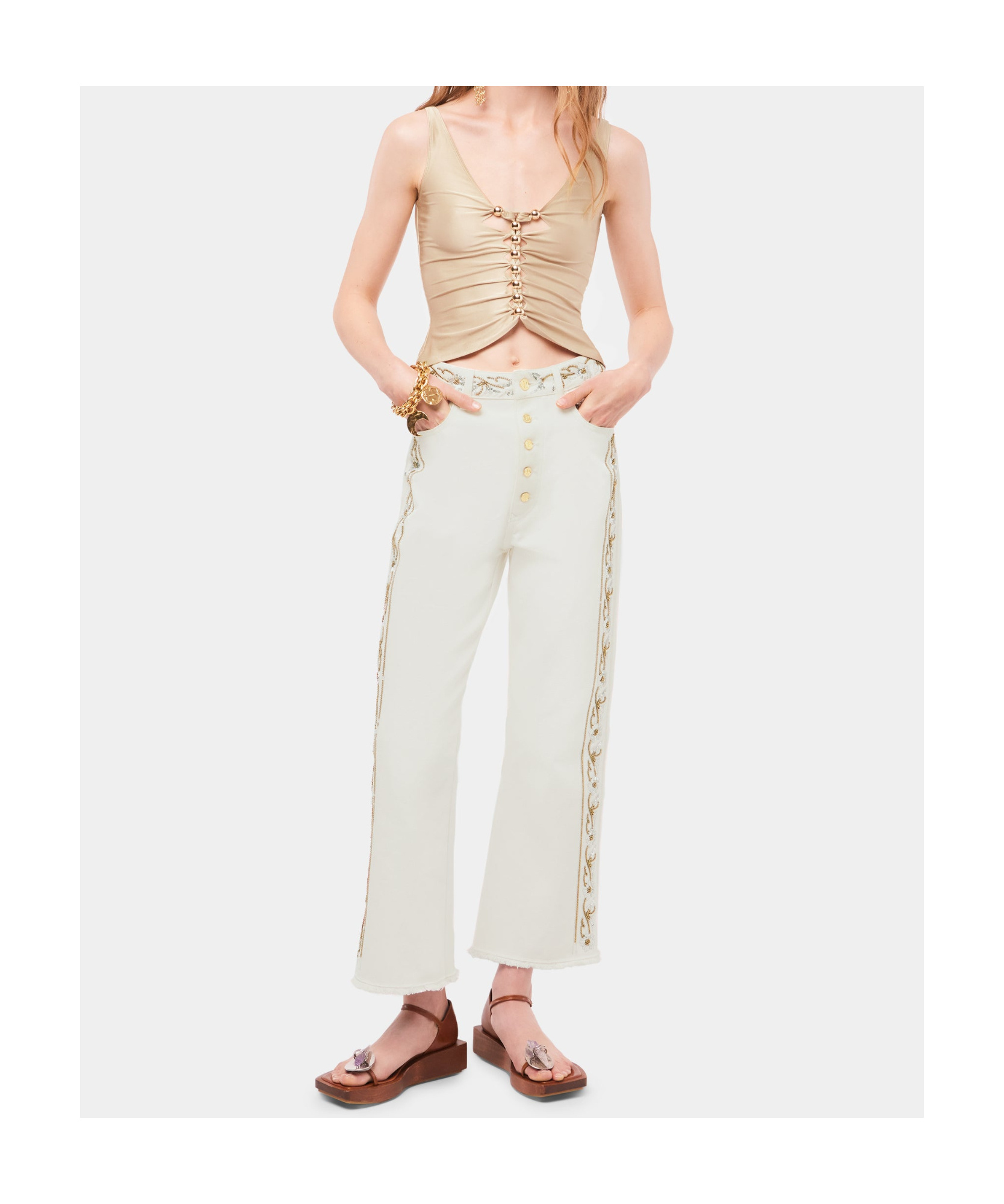 Rabanne Belt-loop Jeans In White
