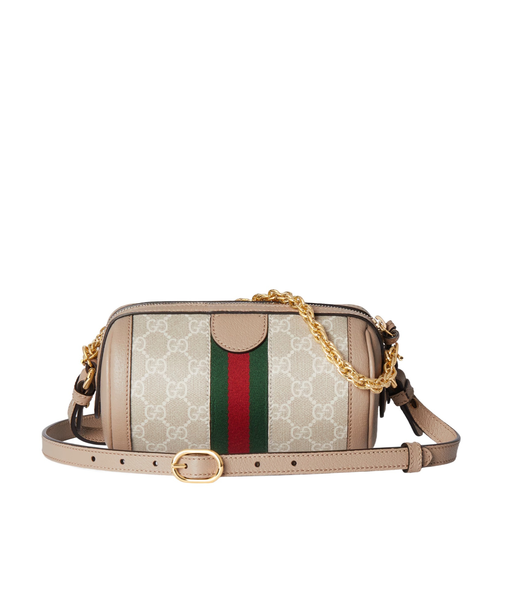 Gucci Brown Canvas Ophidia Mini Shoulder Bag In Nude