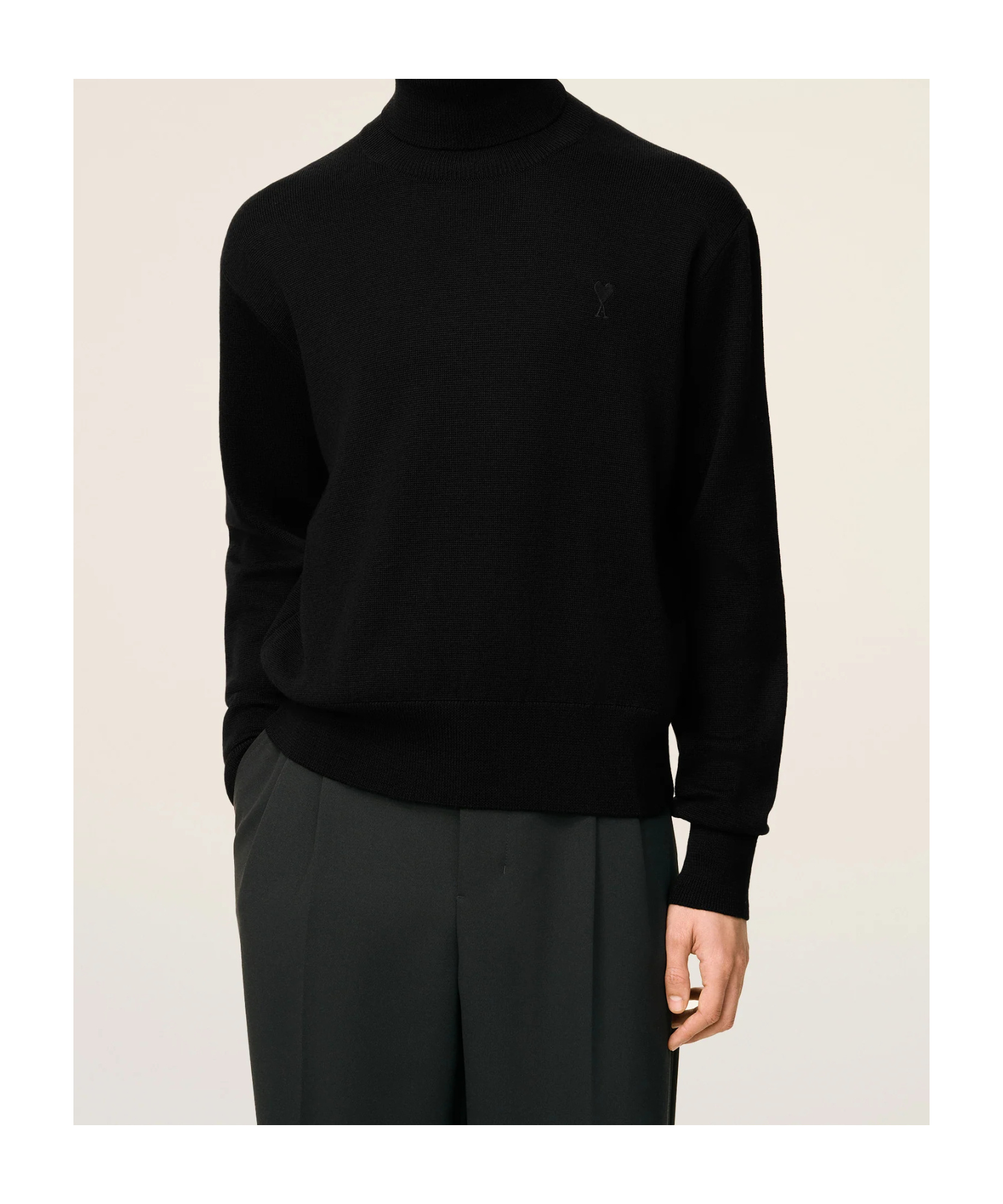 Ami Alexandre Mattiussi Black Wool Ami De Coeur Turtle Neck Sweater Black In Black