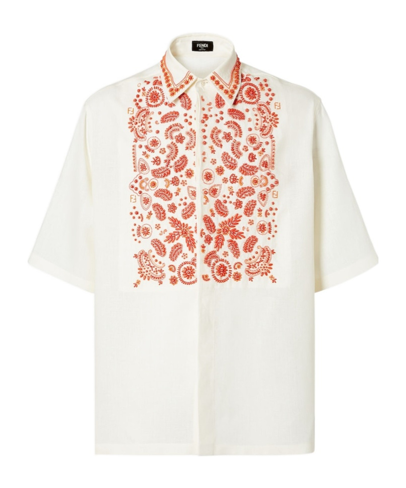 Fendi White Linen Shirt With Beads In Neutral