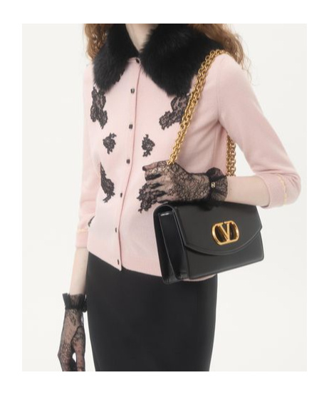 Valentino Lace-embellished Shearling-collar Cardigan In Pink