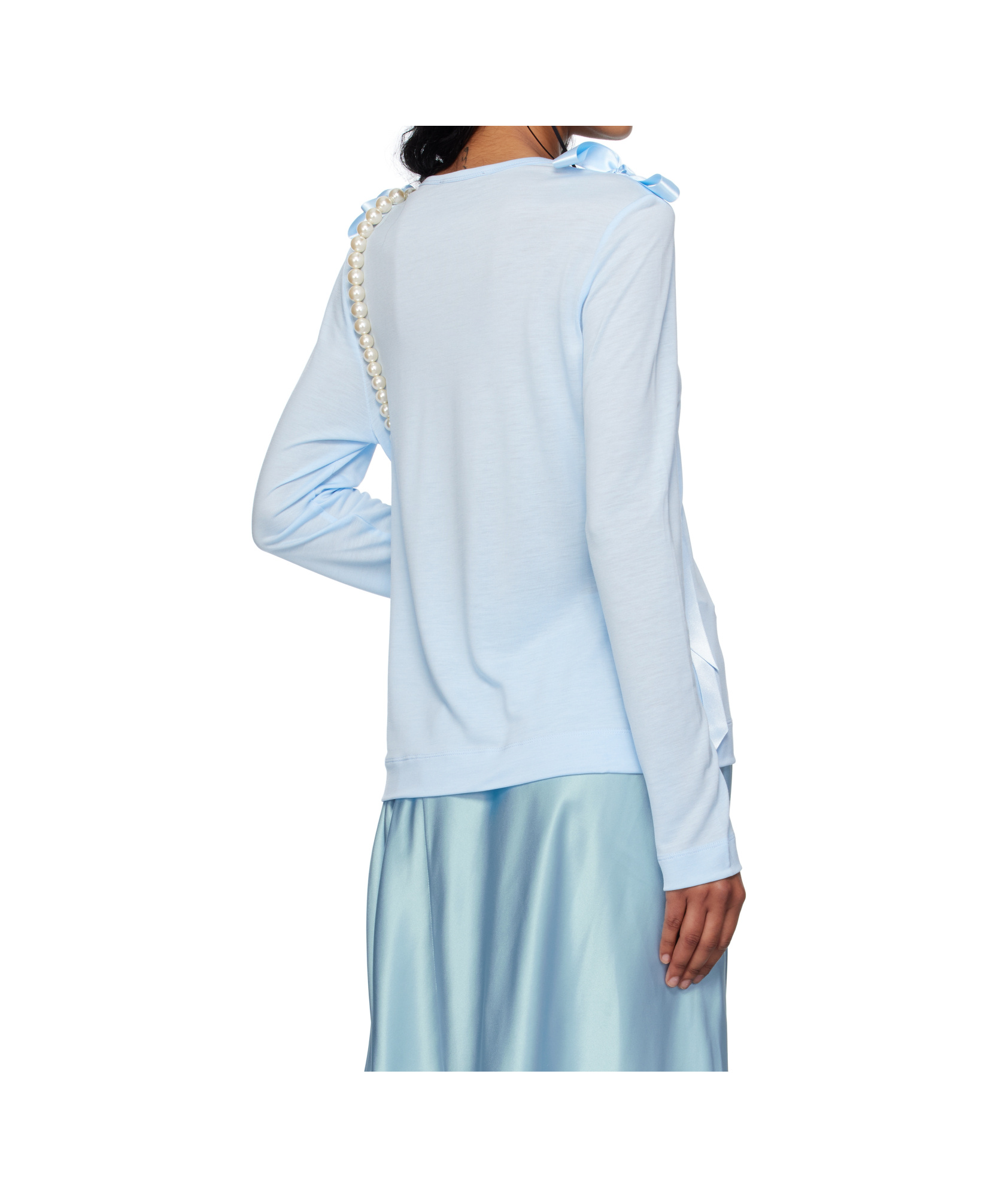 Simone Rocha Bow Ribbon Tail Long Sleeve T-shirt In Blue