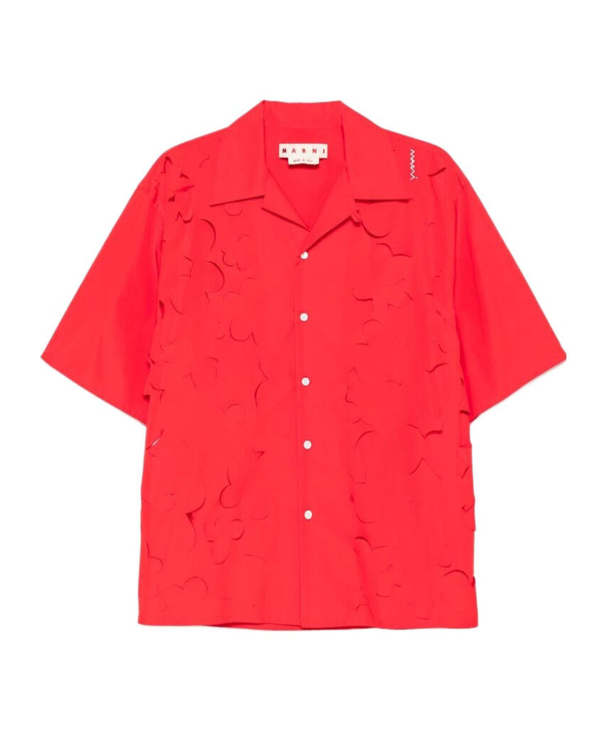 Marni Logo-embroidered Cut-out Shirt In Red