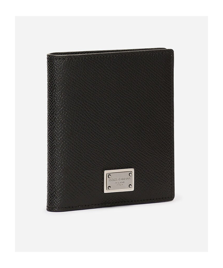 Dolce & Gabbana Black Calf Leather Logo Plaque Trifold Keyring Key Holder In Black