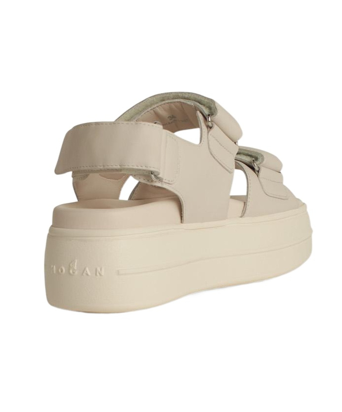 Hogan H680 Black Leather Sandals In Nude