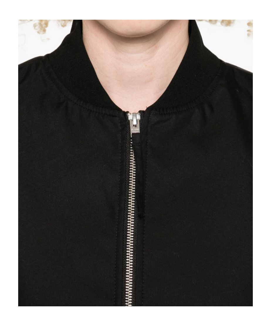Closed Ribbed Zip-up Baseball Jacket In Black