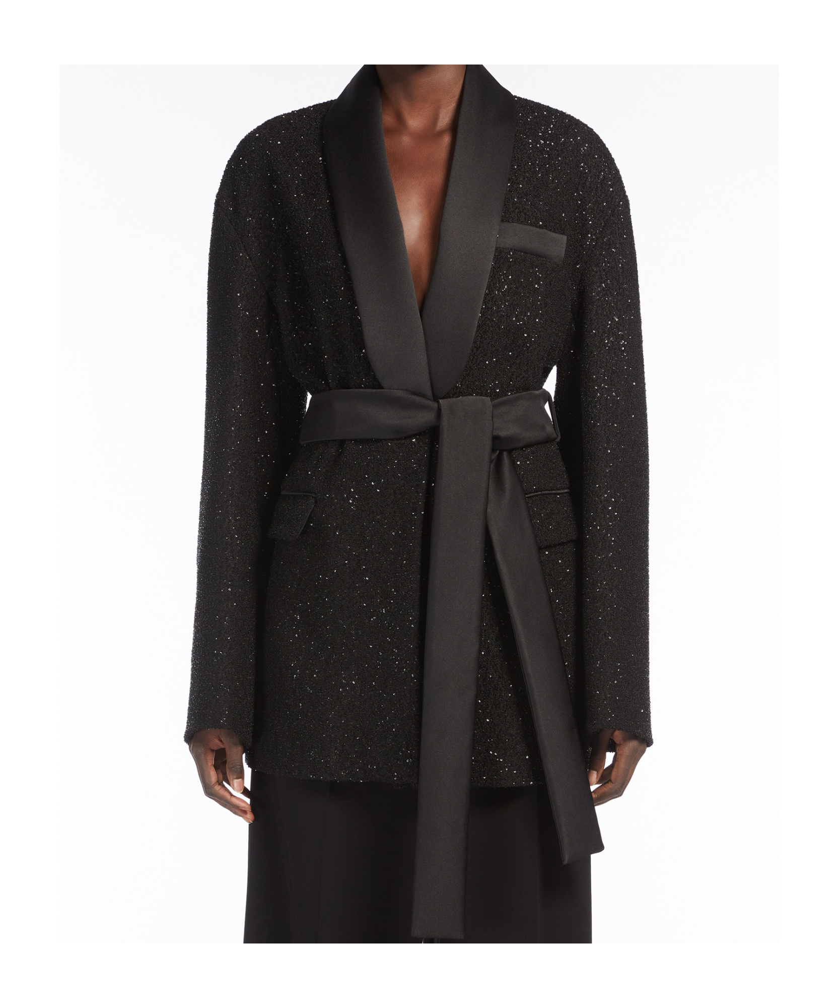 Max Mara Pau Viscose Blend Blazer With All-over Sequins In Black