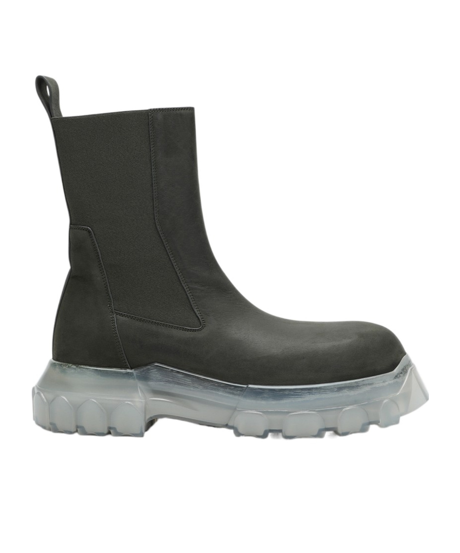 Rick Owens Dark Green Tractor Ankle Boots With Elastic Gussets In Black