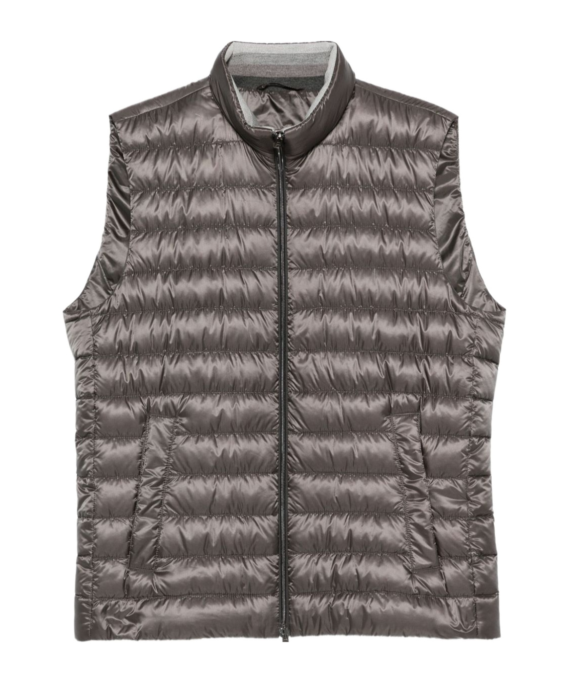 Herno Quilted High Neck Sleeveless Vest With Side Pockets In Gray