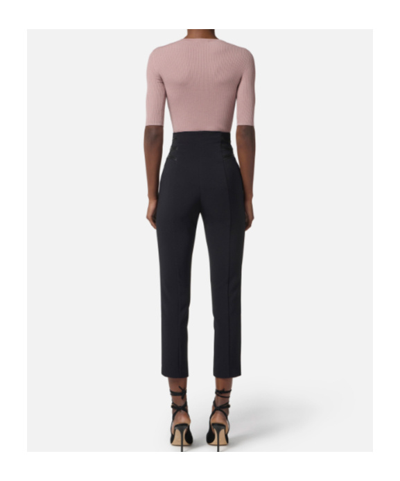 Elisabetta Franchi High Waist Cropped Pants With Zipper Detail In Black