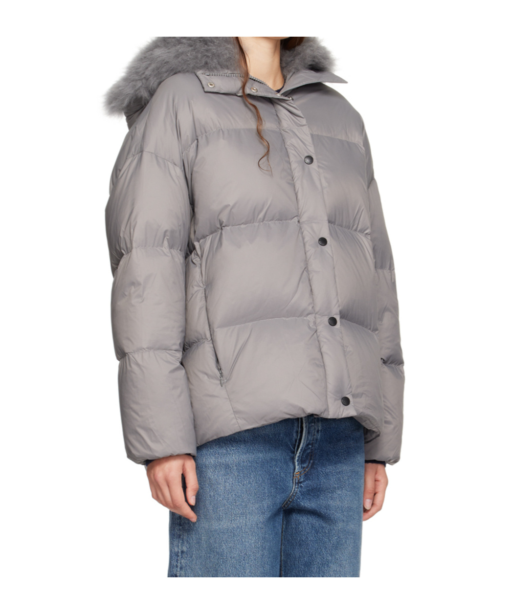 Yves Salomon Gray Hooded Down Jacket In Gray