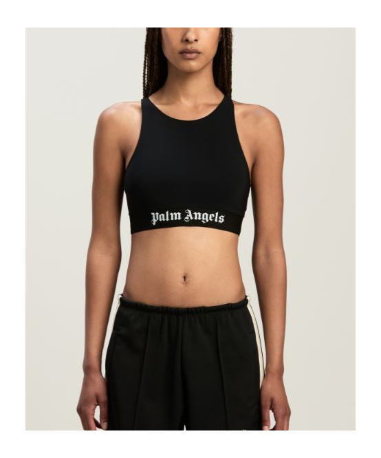 Shop Palm Angels Logo Underband Cropped Top In Black