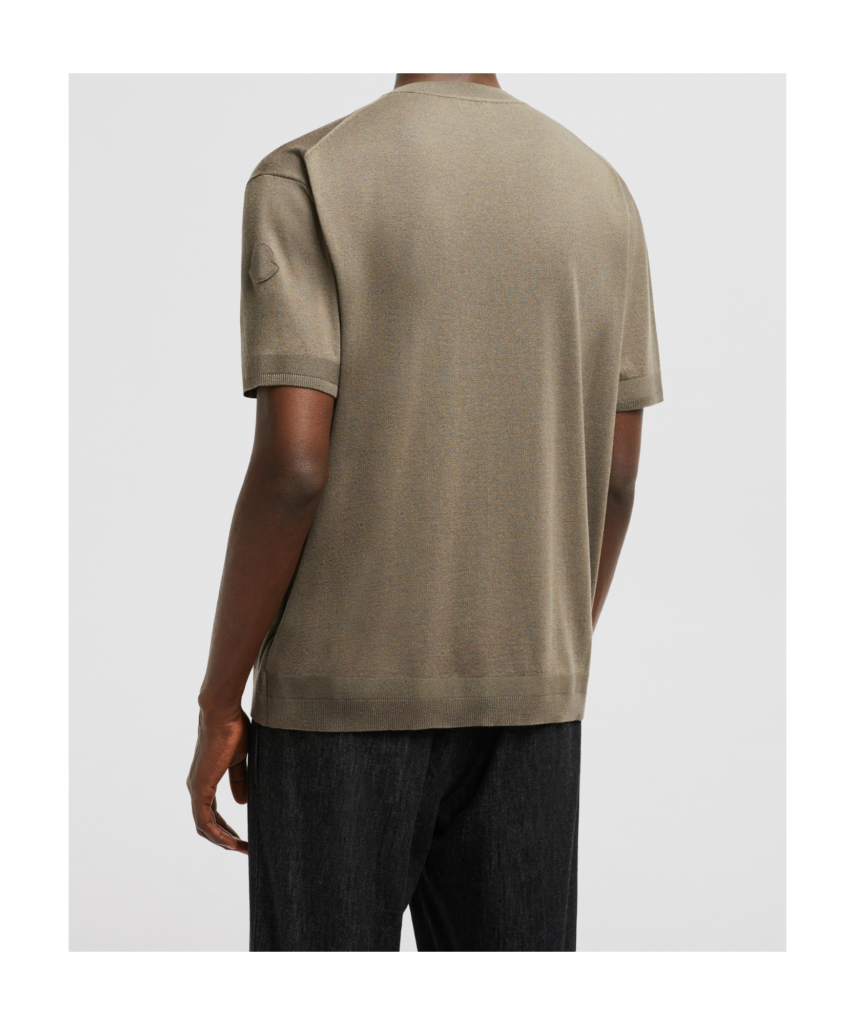 Moncler Crew Neck Silk Blend Sweater In Taupe
