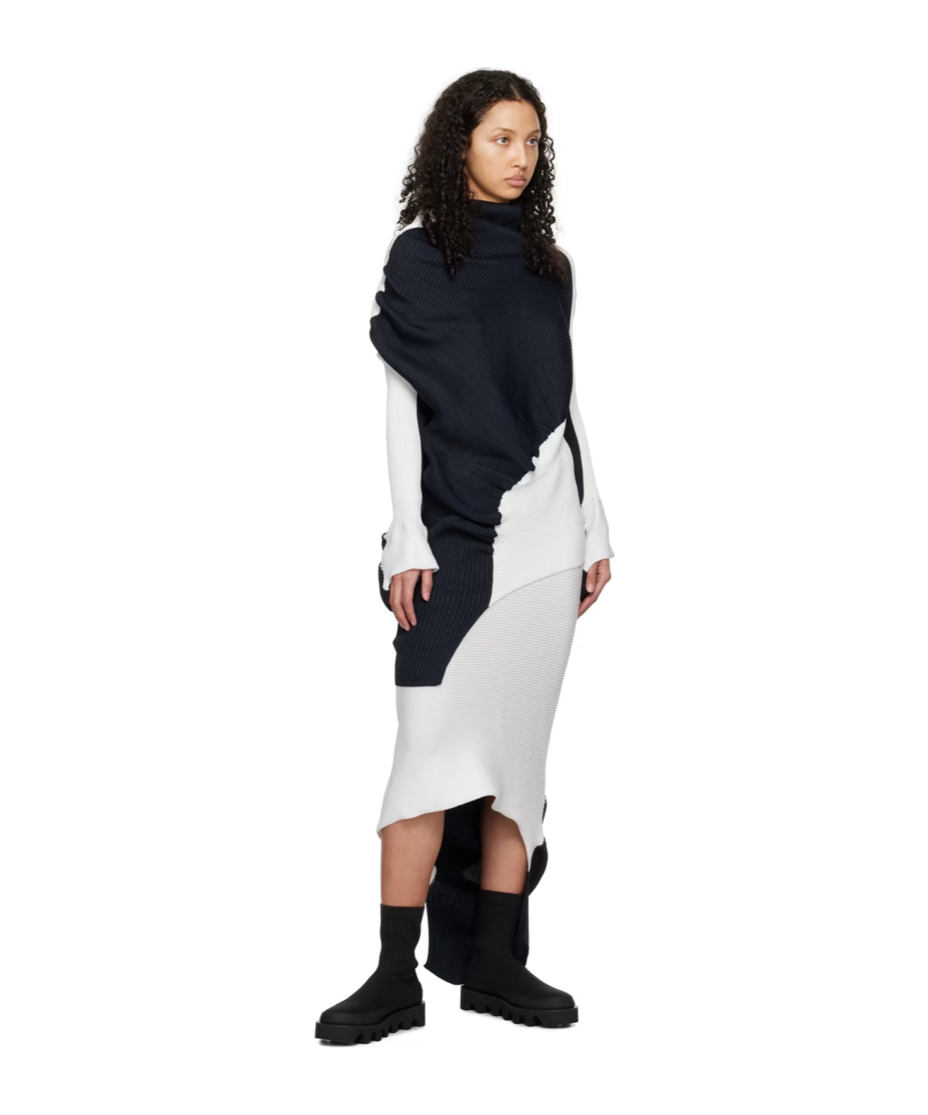 Issey Miyake Navy & White Aerate Turtleneck In Black