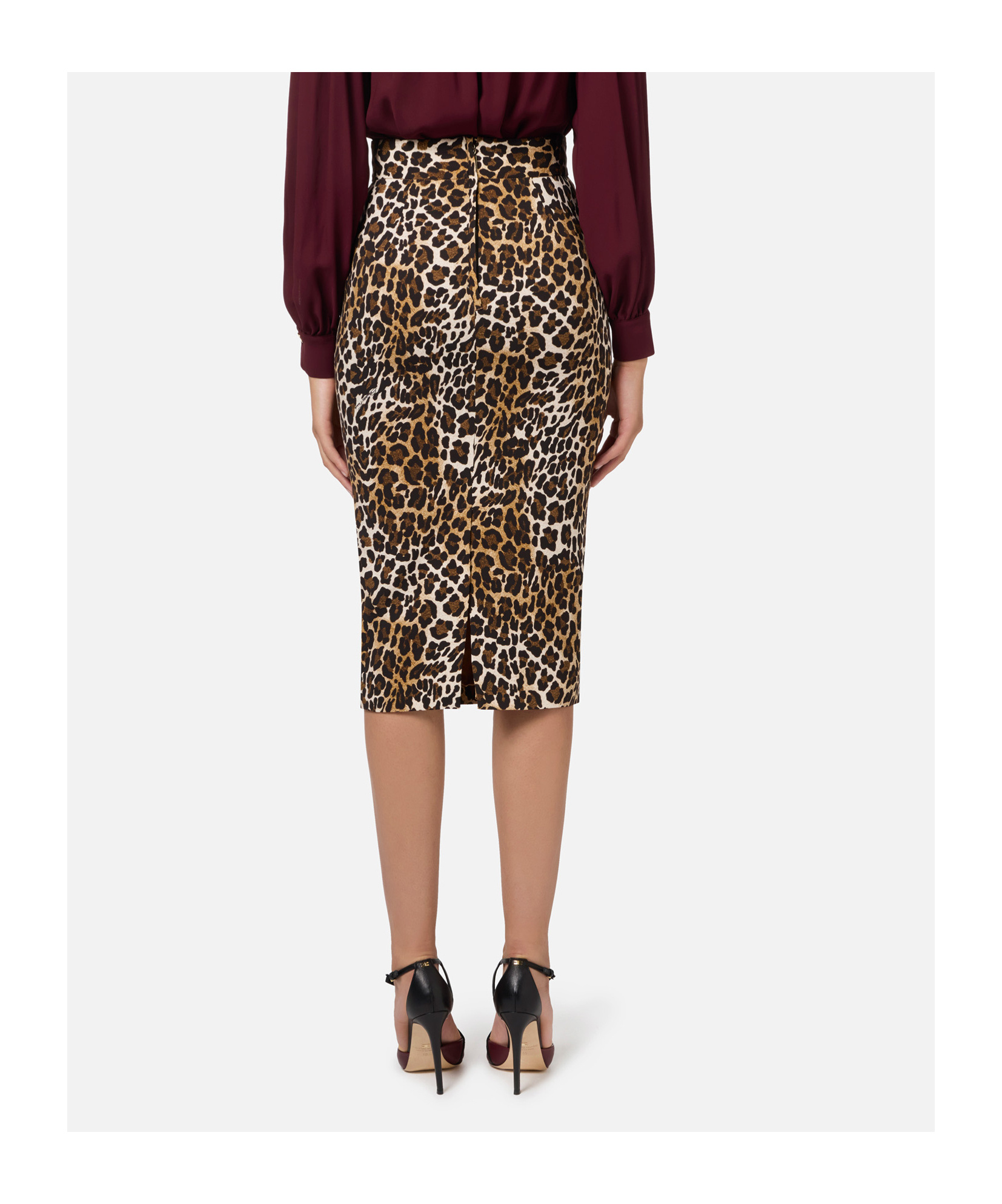 Shop Elisabetta Franchi Animalier Crêpe Midi Skirt In Black