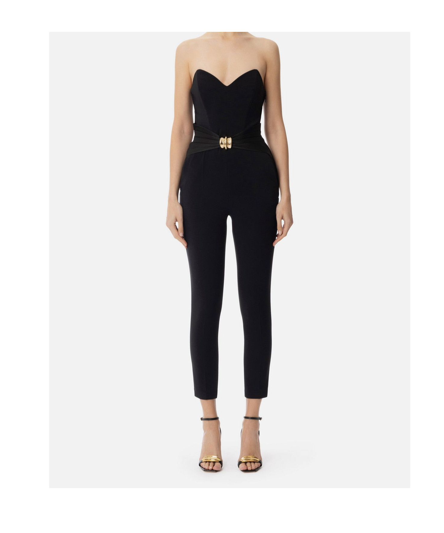 Elisabetta Franchi Strapless Jumpsuit With Waist Belt In Black